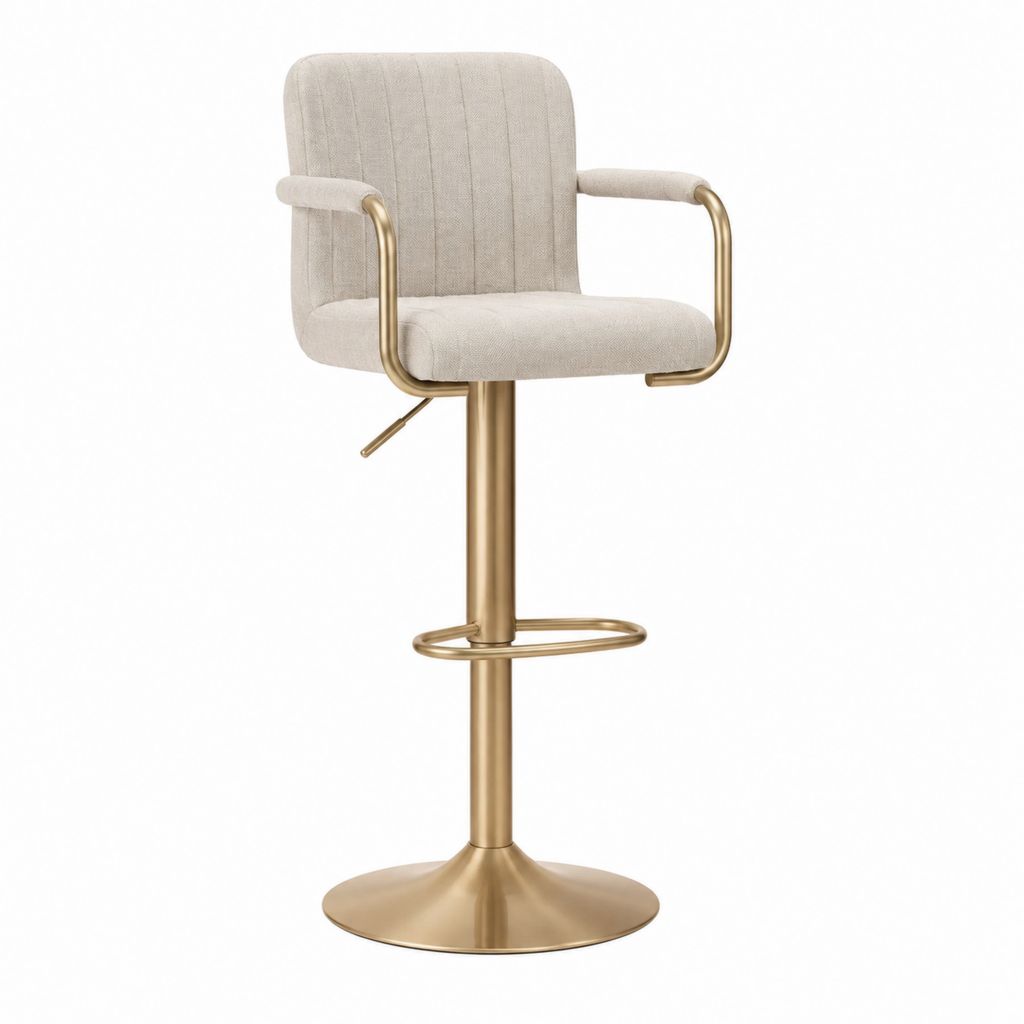 Barhocker mit Armlehnen Beige Polyester Stahl Gold 52 x 54 x 96-116 cm