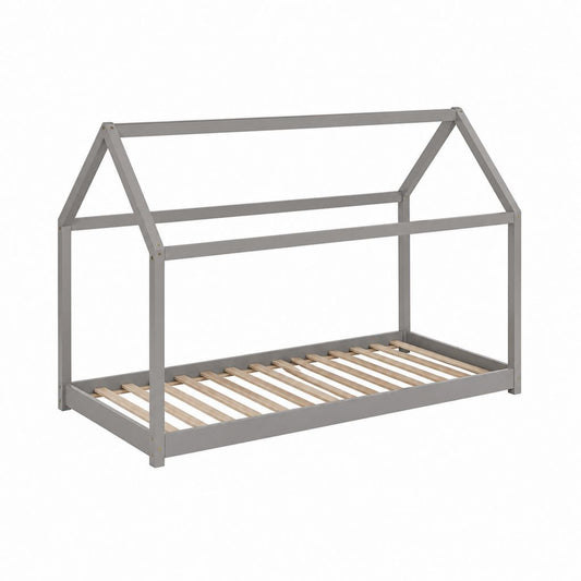 Kinderhausbett mit Lattenrost Grau Kiefer Massivholz Hausform 90 x 200 cm