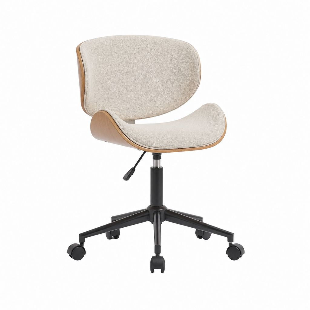 Drehbarer Bürostuhl Beige mit Polyesterbezug und Formsperrholz 61 x 61 x 82-92 cm