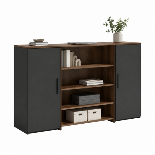 Aktenschrank mit offenen Regalfächern in Walnussoptik und Anthrazit aus MDF 160 x 40 x 120 cm