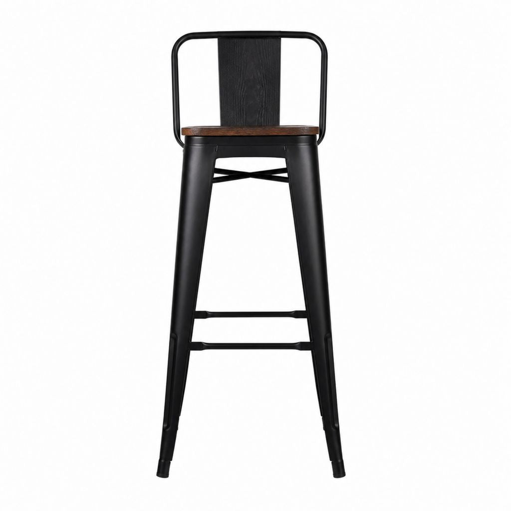 Barhocker Schwarz mit dunkler Holzsitzfläche aus pulverbeschichtetem Stahl 43 x 50 x 106 cm