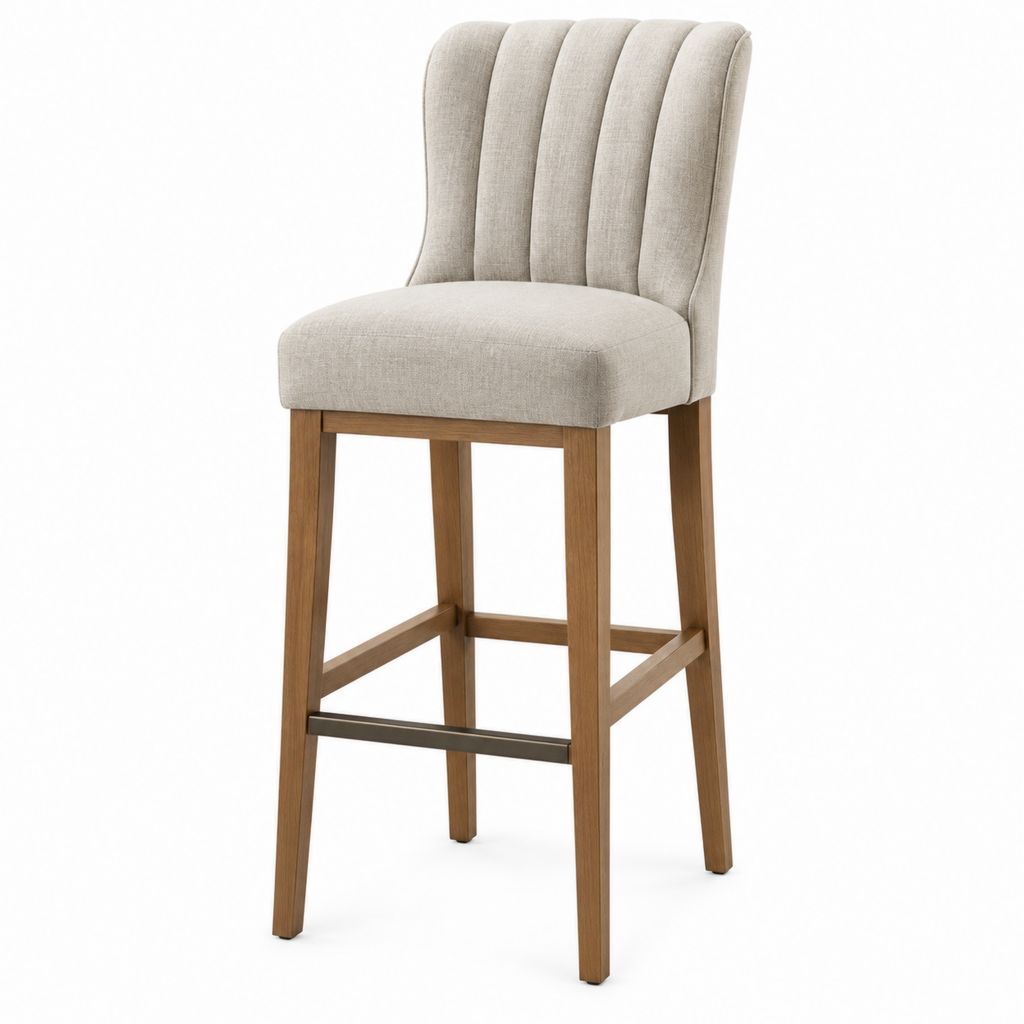 Barhocker mit Rückenlehne Beige Polyester Massivholz 47 x 56 x 108 cm Sitzhöhe 76 cm