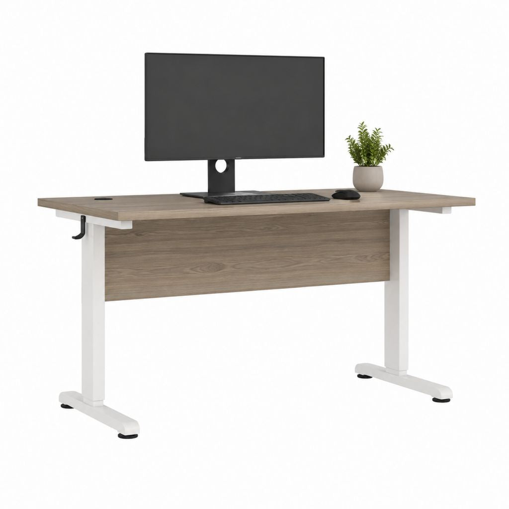 Höhenverstellbarer Schreibtisch Eiche Weiß Spanplatte Stahl Rechteckig 120 x 60 x 72–120 cm