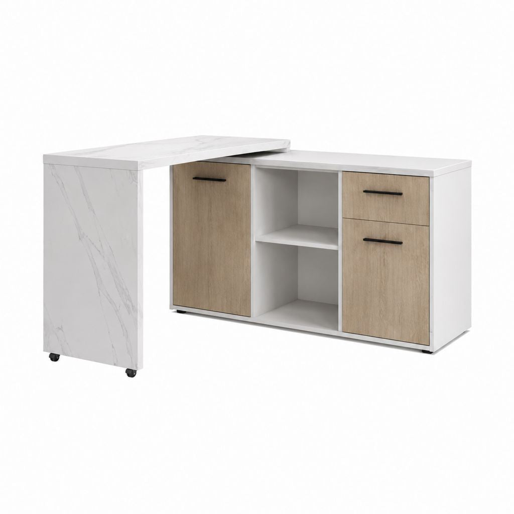 Schreibtisch mit Stauraum in L-Form Weiß Eiche Spanplatte 160 x 120 x 75 cm