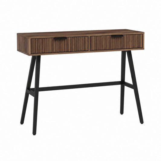 Schreibtisch mit 2 Schubladen Walnussfurnier Stahlgestell rechteckig 120 x 60 x 75 cm