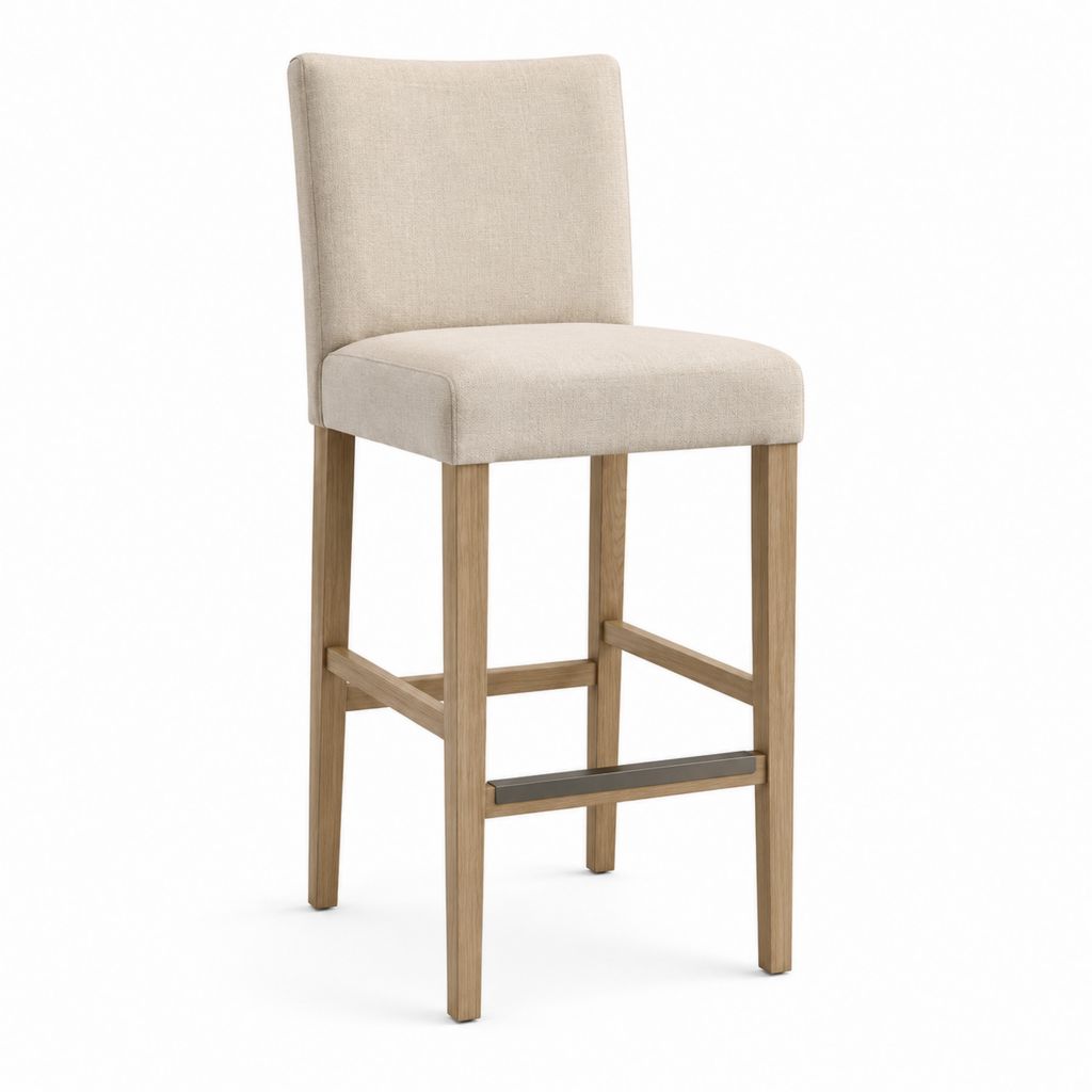 Barhocker mit Rückenlehne Beige Eichenholz Polyesterbezug 48 x 56 x 105 cm