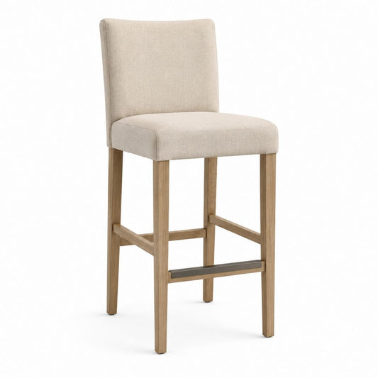 Barhocker mit Rückenlehne Beige Eichenholz Polyesterbezug 48 x 56 x 105 cm