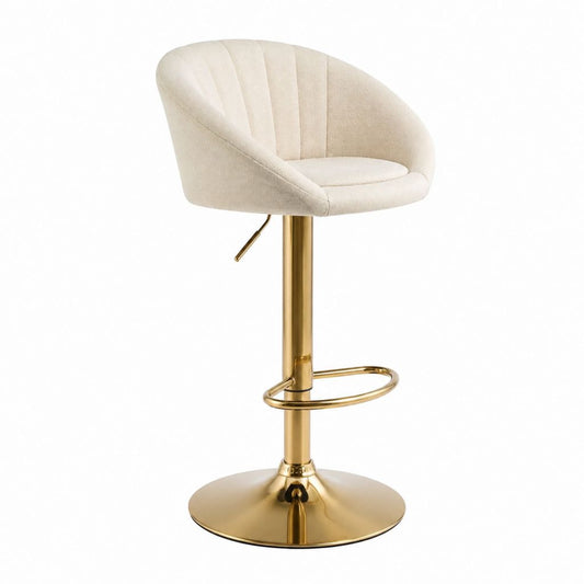Barhocker Creme Polyester Stahl Goldfarben Höhenverstellbar Drehbar 53 x 50 x 90-112 cm