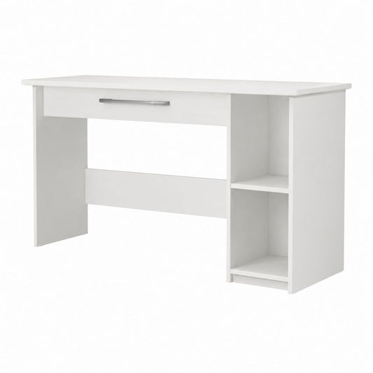 Schreibtisch Weiß Spanplatte Melaminharzbeschichtung rechteckig mit Schublade und 2 Ablagefächern 120 x 60 x 75 cm