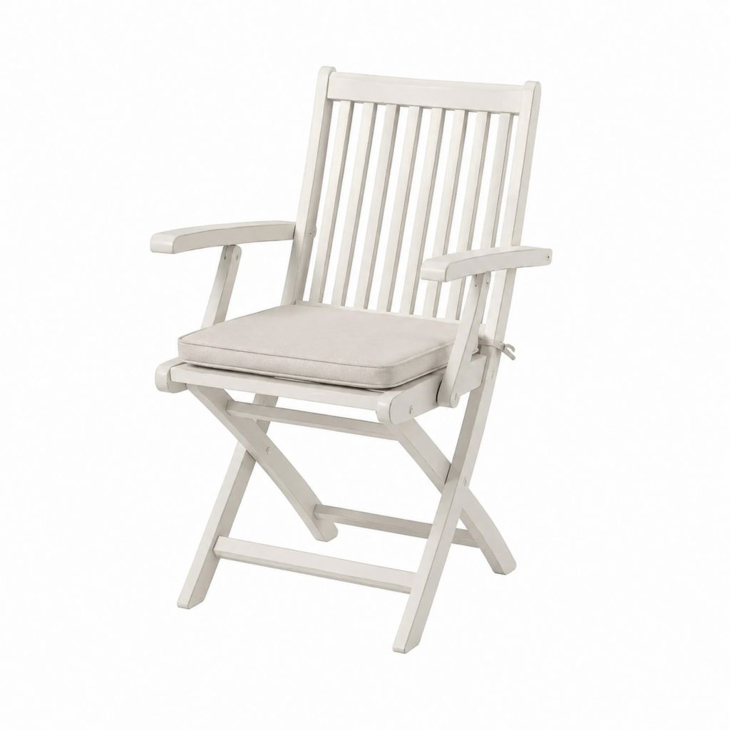Klappbarer Gartenstuhl Weiß aus massivem Akazienholz mit Polyester-Sitzkissen 56 x 68 x 110 cm