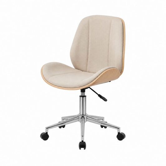 Bürostuhl beige mit Polyesterbezug Formsperrholz und Rollen 58 x 58 x 84-94 cm