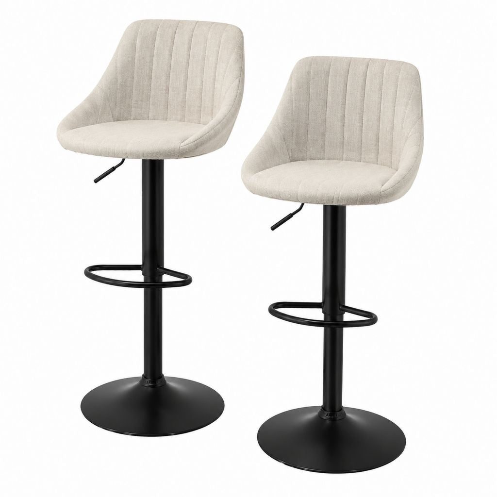 2er Set Barhocker Beige mit Polyesterbezug und Stahlgestell höhenverstellbar 44 x 39 x 93-114 cm