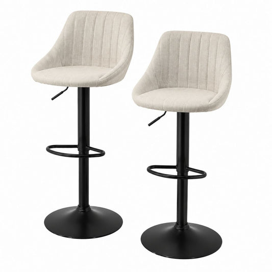 2er Set Barhocker Beige mit Polyesterbezug und Stahlgestell höhenverstellbar 44 x 39 x 93-114 cm