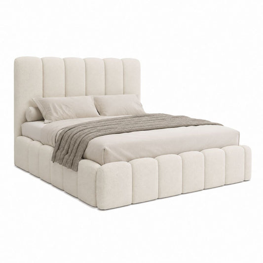 Polsterbett mit Stauraum Creme Bouclé-Polyester 180 x 200 cm